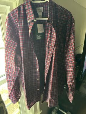 L.L. Bean Red and Navy Plaid Flannel Shirt